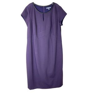 Classiques Entier NWT Sheath Dress Size 18W Purple Stretch Leather Neck Trim